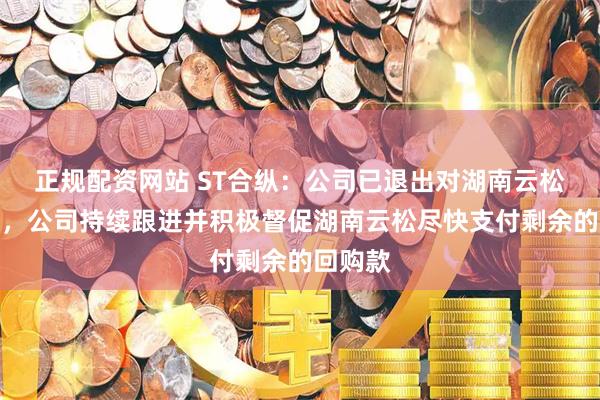 正规配资网站 ST合纵：公司已退出对湖南云松的投资，公司持续跟进并积极督促湖南云松尽快支付剩余的回购款